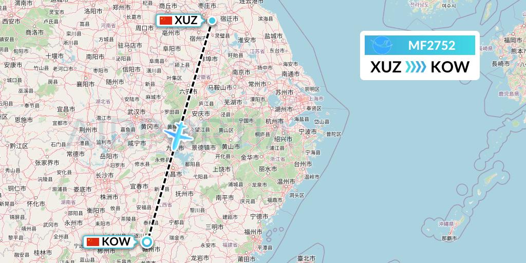 MF2752 Xiamen Airlines Flight Map: Xuzhou to Ganzhou