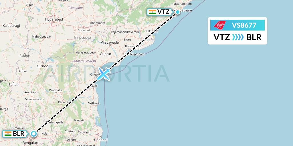VS8677 Virgin Atlantic Airways Flight Map: Visakhapatnam to Bangalore