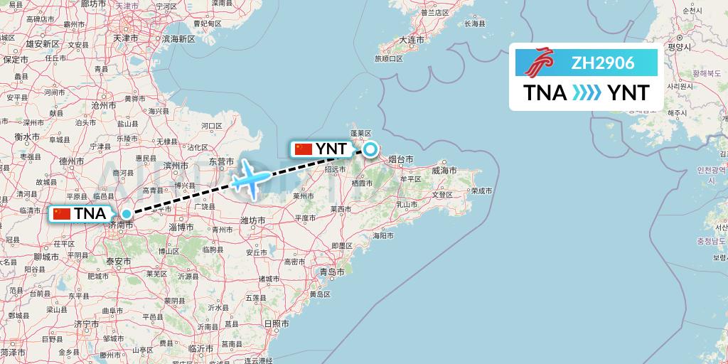 ZH2906 Shenzhen Airlines Flight Map: Jinan to Yantai