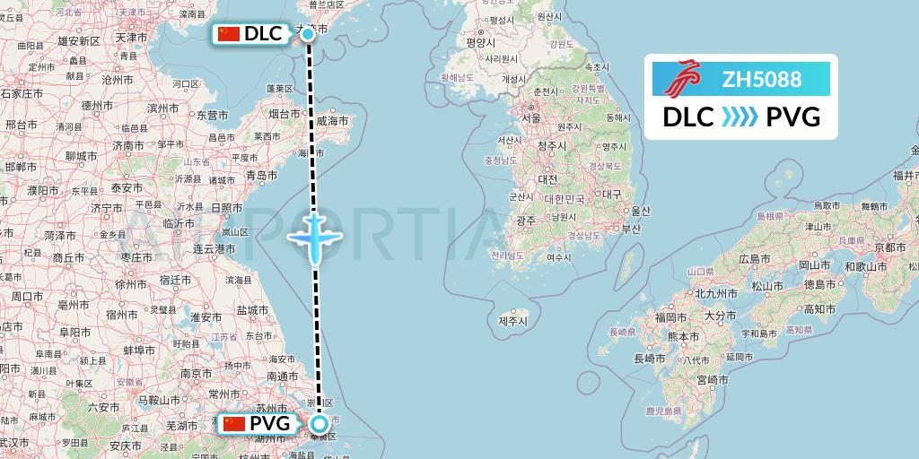 ZH5088 Shenzhen Airlines Flight Map: Dalian to Shanghai