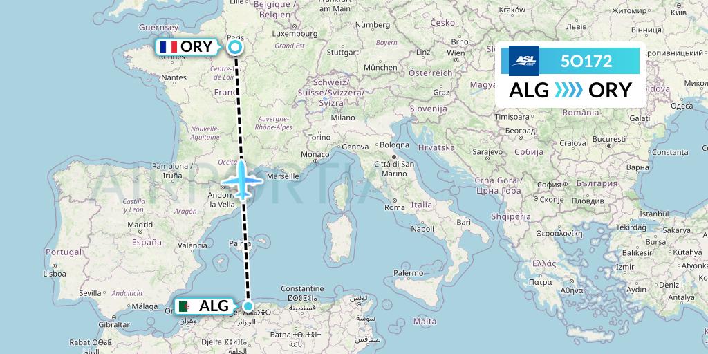 5O172 ASL Airlines France Flight Map: Algiers to Paris