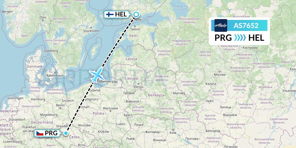 AS7652 Alaska Airlines Flight Map: Prague to Helsinki