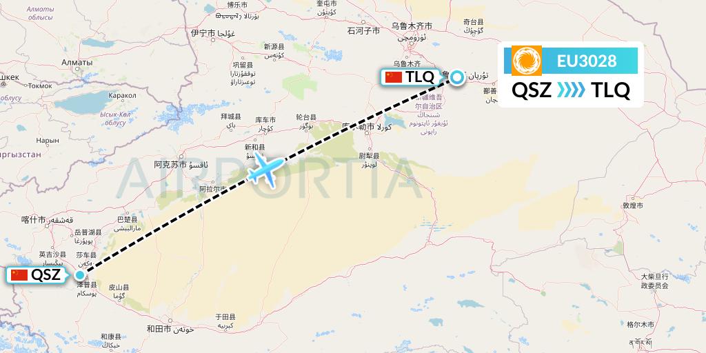 EU3028 Chengdu Airlines Flight Map: Hotan to Turpan