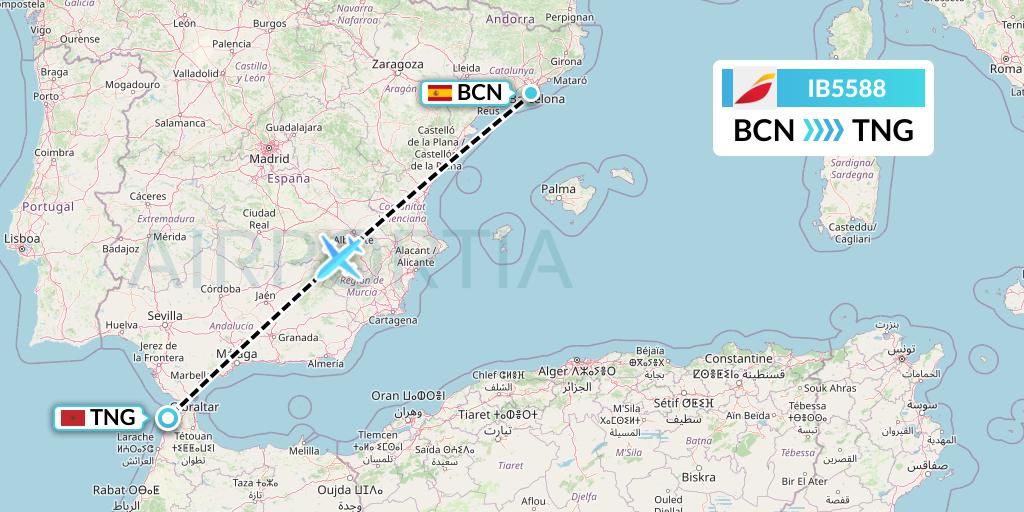 IB5588 Iberia Flight Map: Barcelona to Tangier