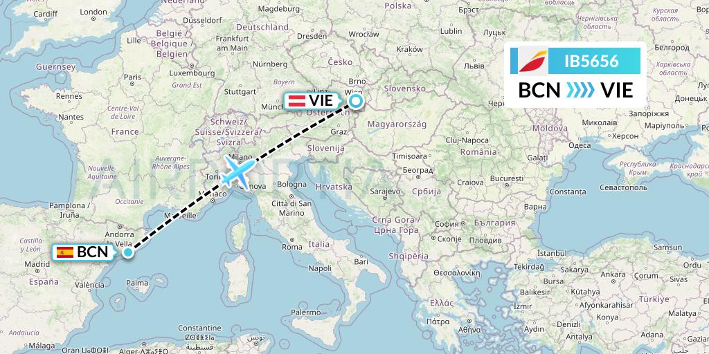 IB5656 Iberia Flight Map: Barcelona to Vienna