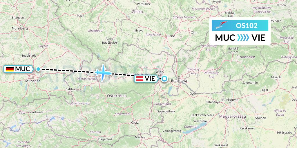 OS102 Austrian Airlines Flight Map: Munich to Vienna