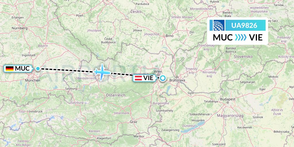 UA9826 United Airlines Flight Map: Munich to Vienna