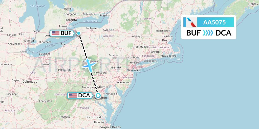 AA5075 American Airlines Flight Map: Buffalo to Washington