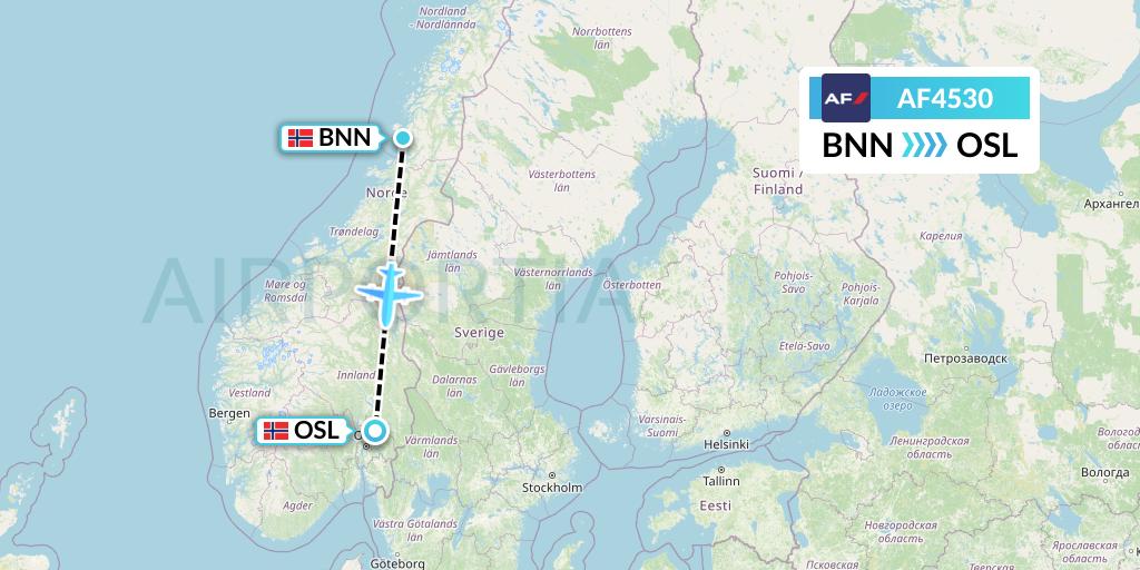 AF4530 Air France Flight Map: Bronnoysund to Oslo