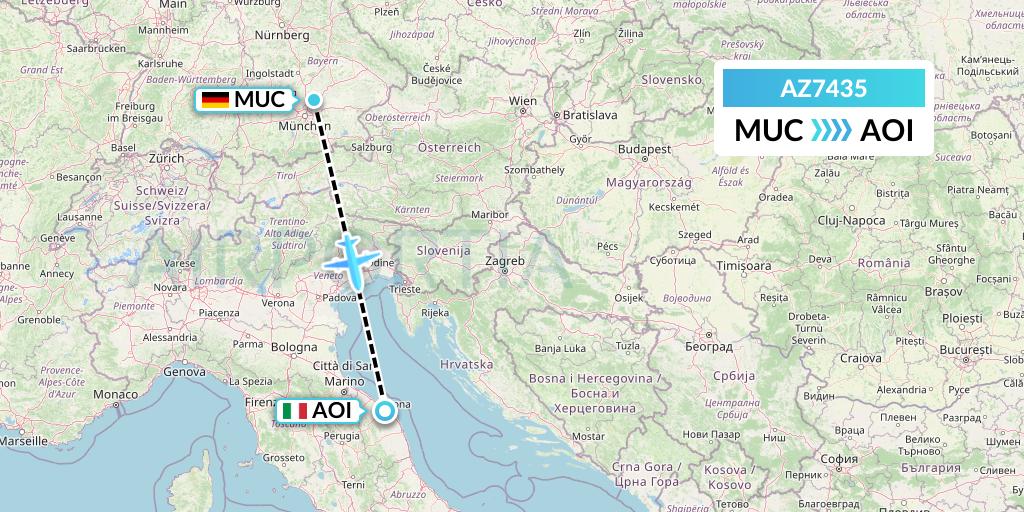 AZ7435 ITA Airways Flight Map: Munich to Ancona