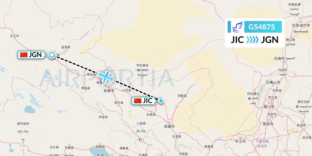 G54875 China Express Airlines Flight Map: Jinchang to Jiayuguan