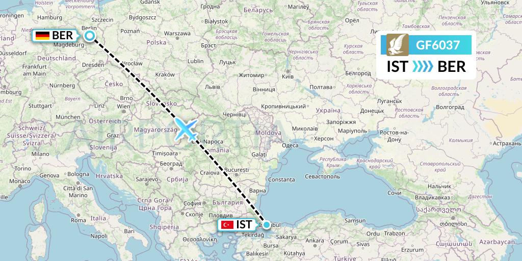 GF6037 Gulf Air Flight Map: Istanbul to Berlin