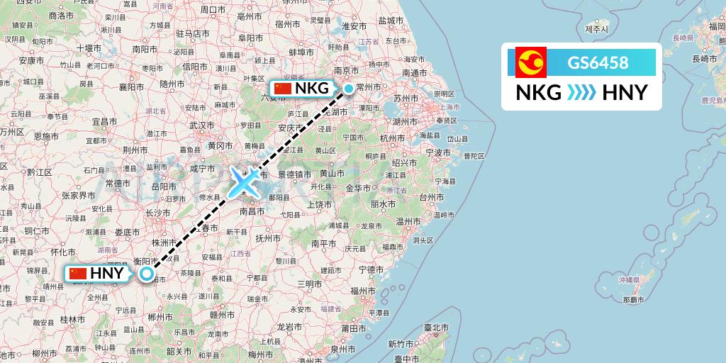 GS6458 Tianjin Airlines Flight Map: Nanjing to Hengyang