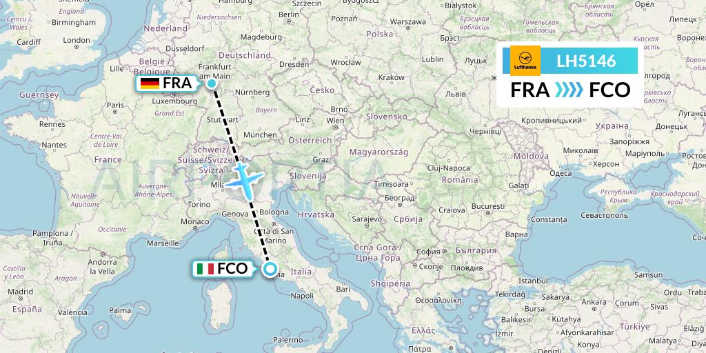 LH5146 Lufthansa Flight Map: Frankfurt to Rome