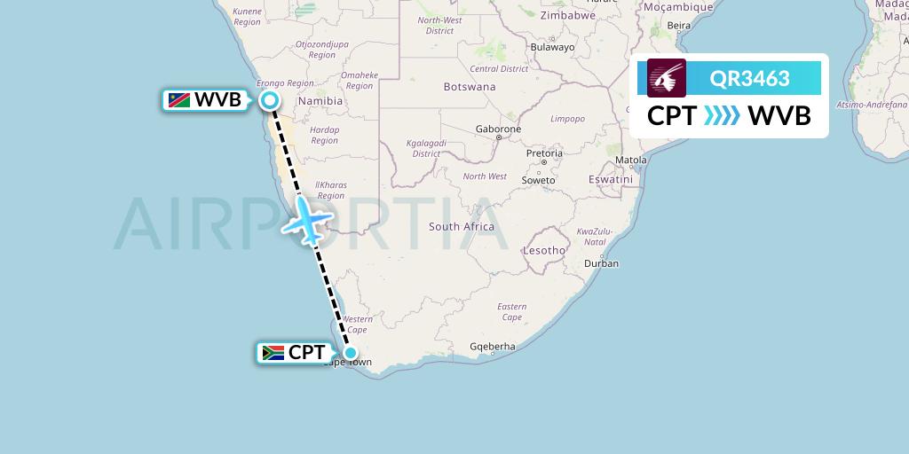 QR3463 Qatar Airways Flight Map: Cape Town to Walvis Bay
