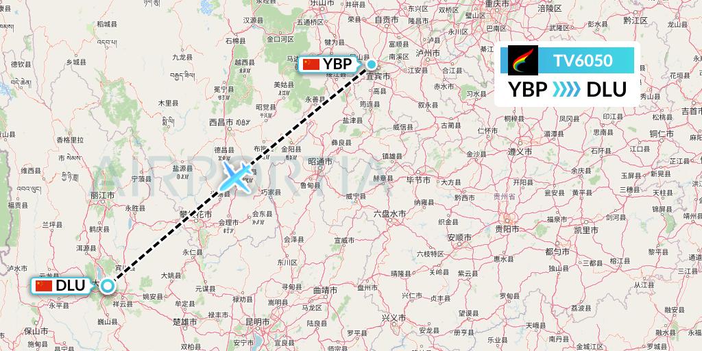 TV6050 Tibet Airlines Flight Map: Yibin to Dali