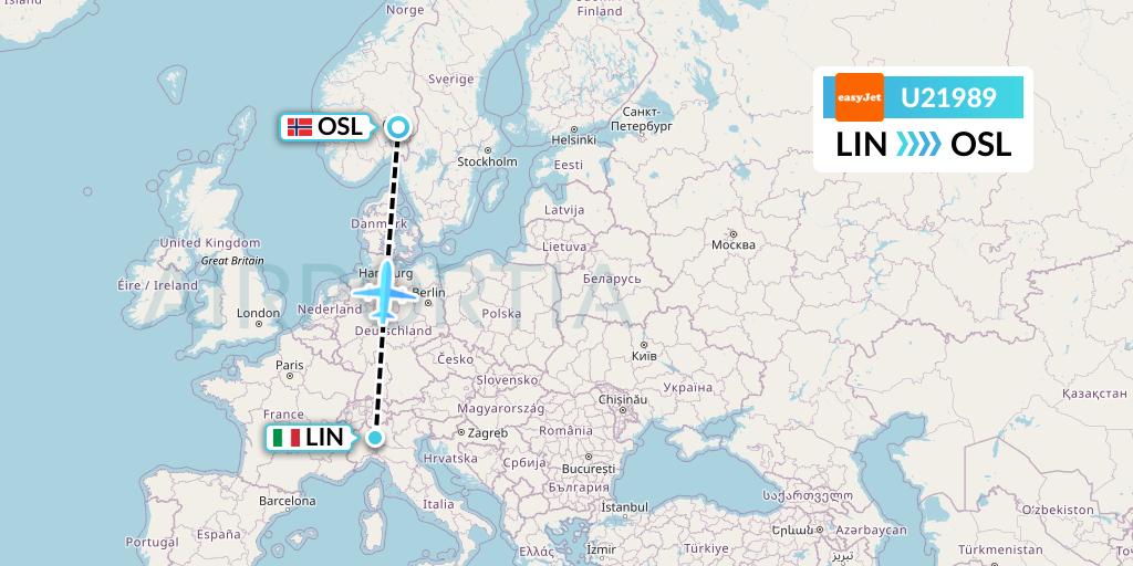 U21989 EasyJet Flight Map: Milan to Oslo
