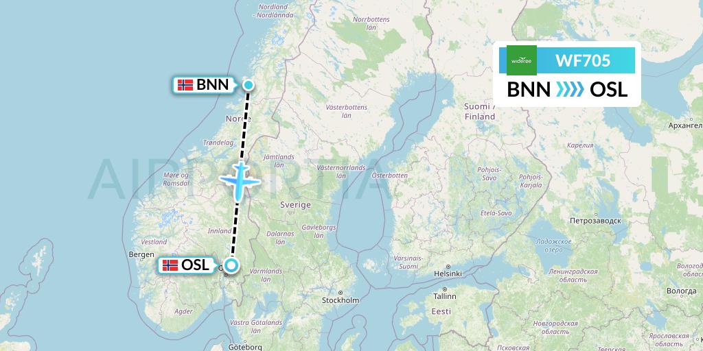 WF705 Wideroe Flight Map: Bronnoysund to Oslo