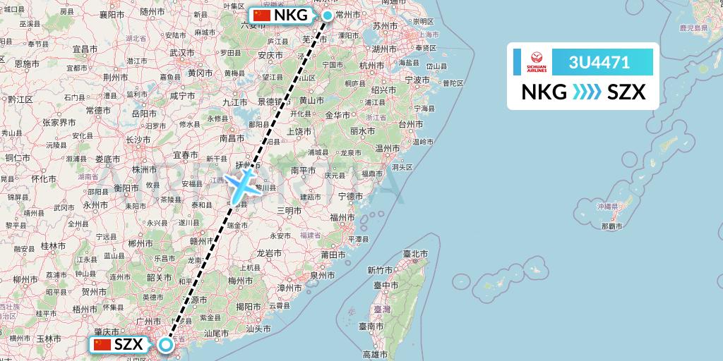 3U4471 Sichuan Airlines Flight Map: Nanjing to Shenzhen