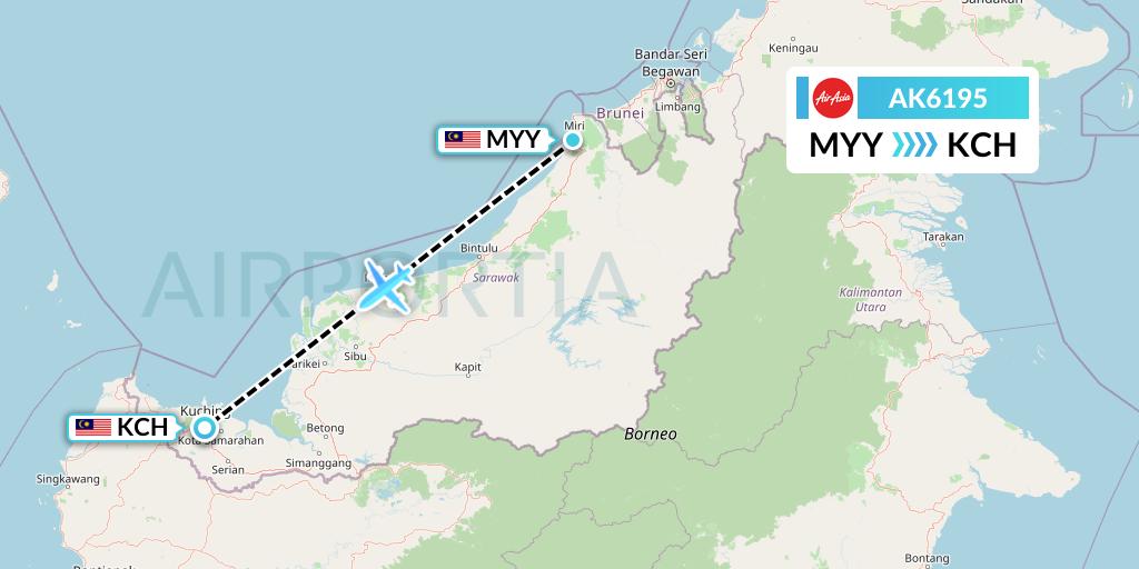AK6195 AirAsia Flight Map: Miri to Kuching