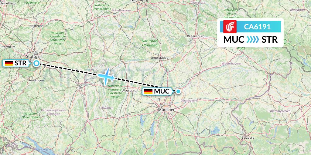 CA6191 Air China Flight Map: Munich to Stuttgart