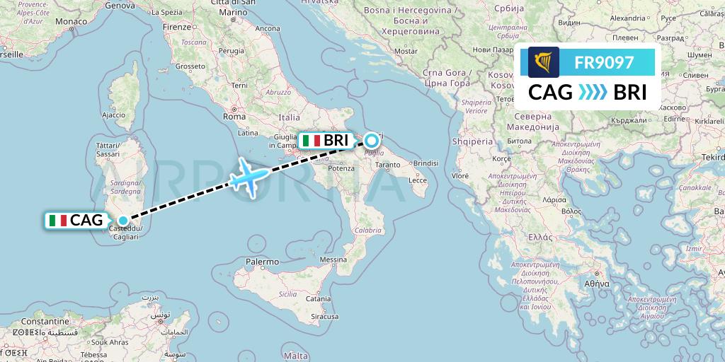 FR9097 Ryanair Flight Map: Cagliari to Bari