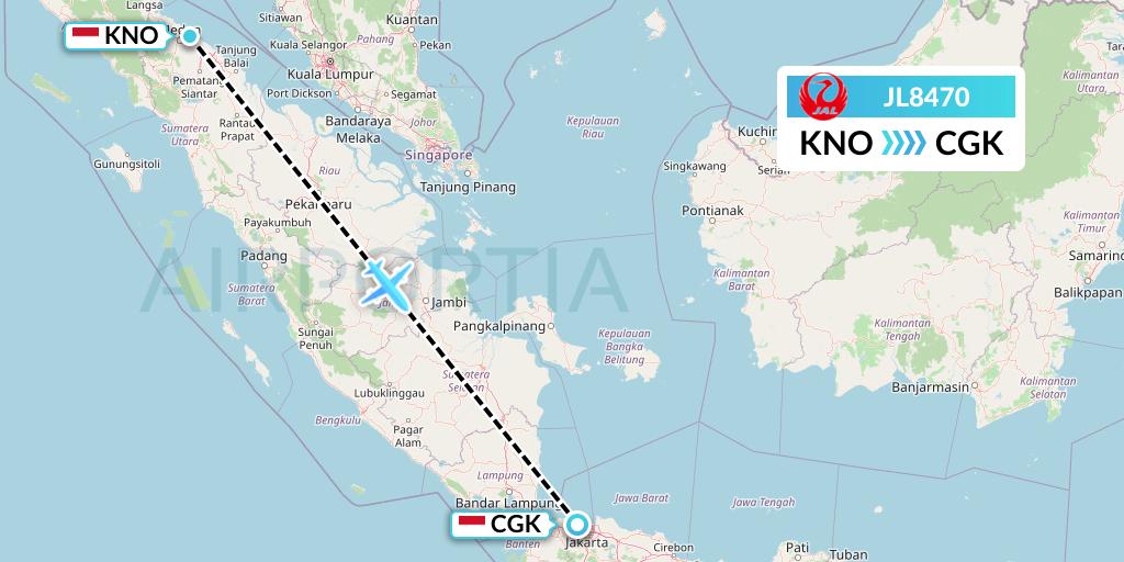JL8470 Japan Airlines Flight Map: Medan to Jakarta