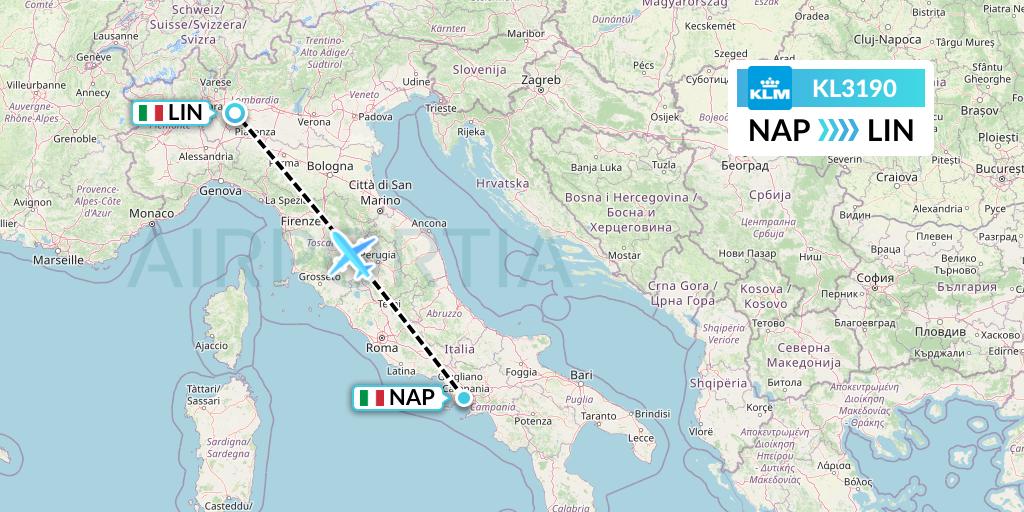 KL3190 KLM Flight Map: Naples to Milan