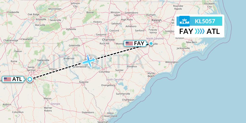 KL5057 KLM Flight Map: Fayetteville to Atlanta