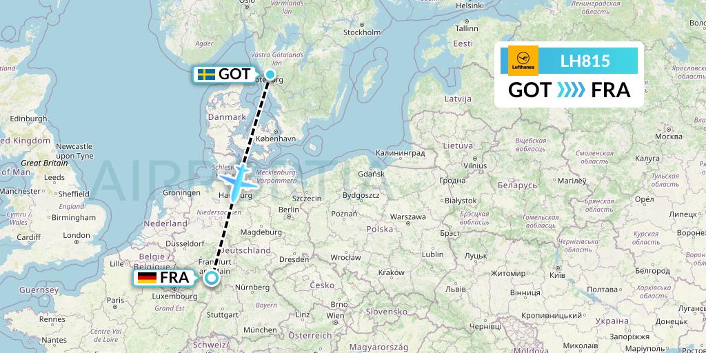 LH815 Lufthansa Flight Map: Gothenburg to Frankfurt