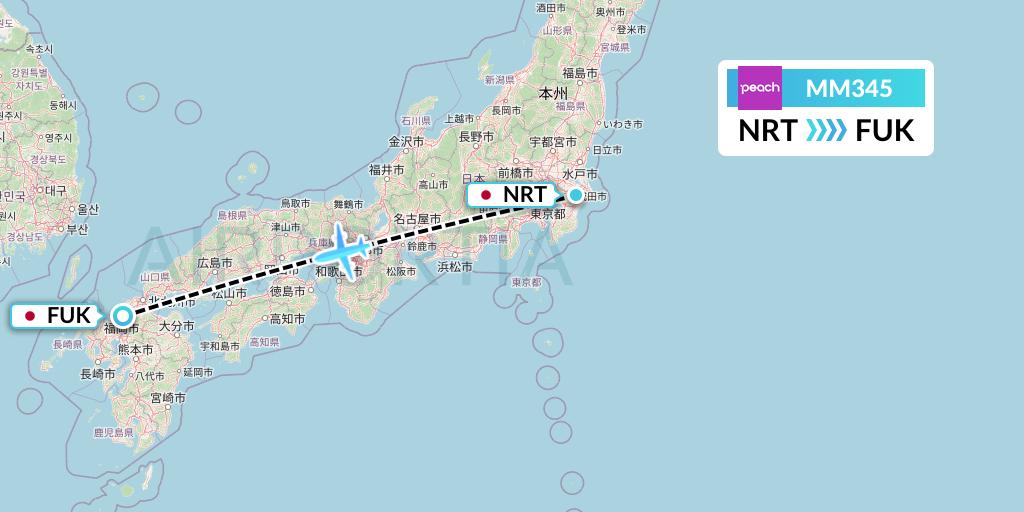 MM345 Peach Aviation Flight Map: Tokyo to Fukuoka