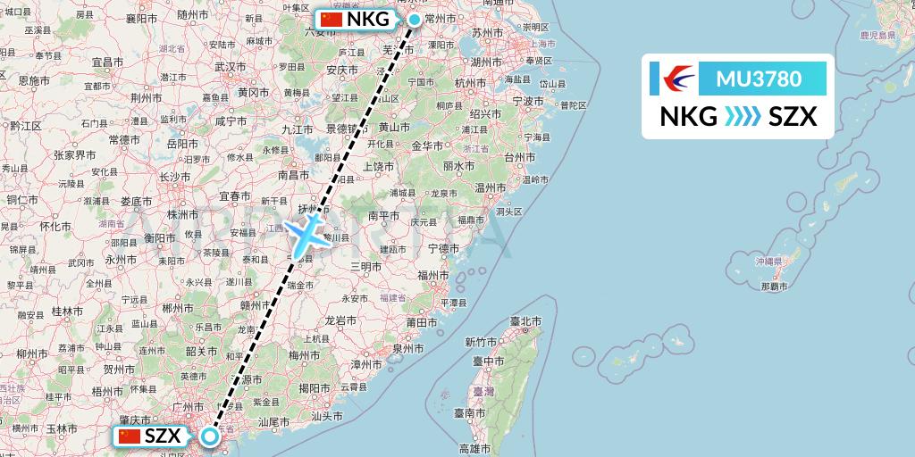 MU3780 China Eastern Airlines Flight Map: Nanjing to Shenzhen