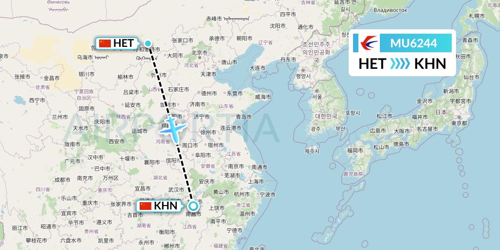 MU6244 China Eastern Airlines Flight Map: Hohhot to Nanchang