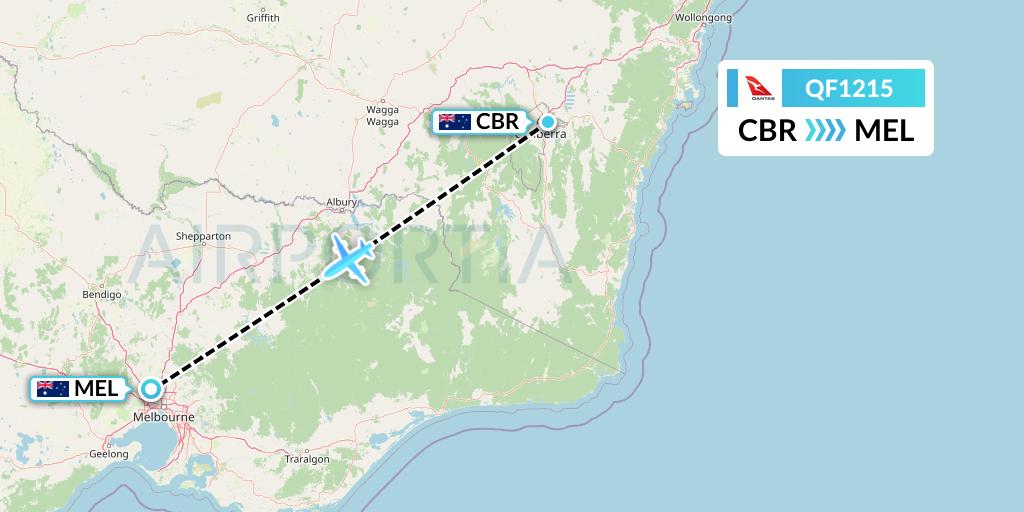 QF1215 Qantas Flight Map: Canberra to Melbourne