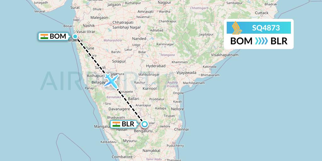 SQ4873 Singapore Airlines Flight Map: Mumbai to Bangalore