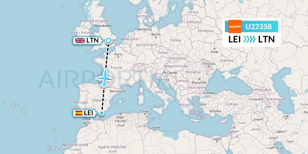 U22358 EasyJet Flight Map: Almeria to London