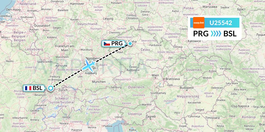 U25542 EasyJet Flight Map: Prague to Basel
