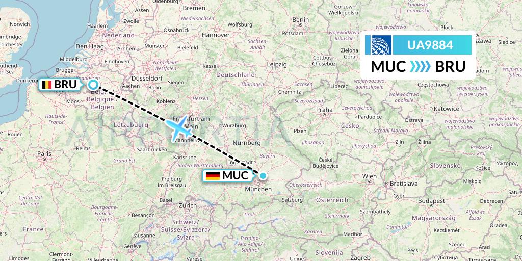 UA9884 United Airlines Flight Map: Munich to Brussels