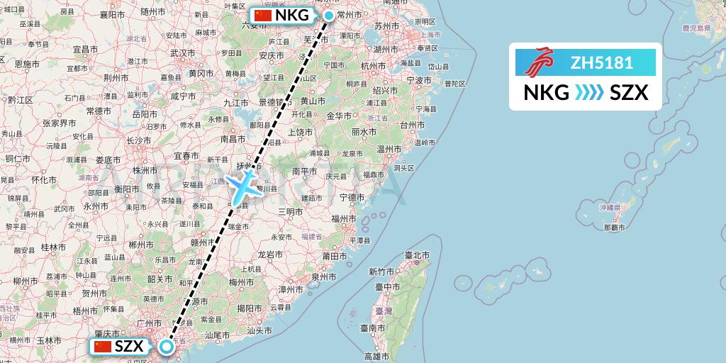 ZH5181 Shenzhen Airlines Flight Map: Nanjing to Shenzhen