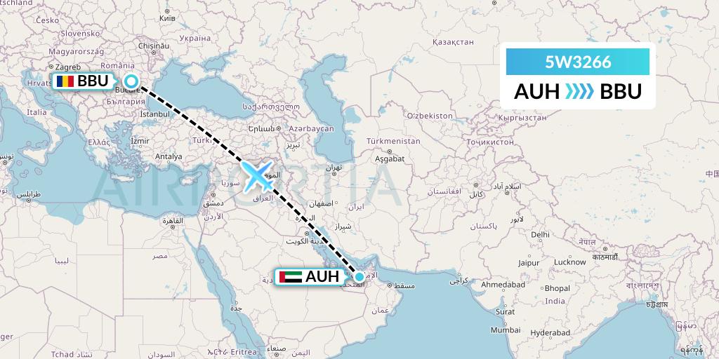 5W3266 Wizz Air Abu Dhabi Flight Map: Abu Dhabi to Bucharest