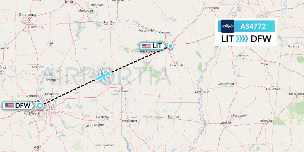 AS4772 Alaska Airlines Flight Map: Little Rock to Dallas