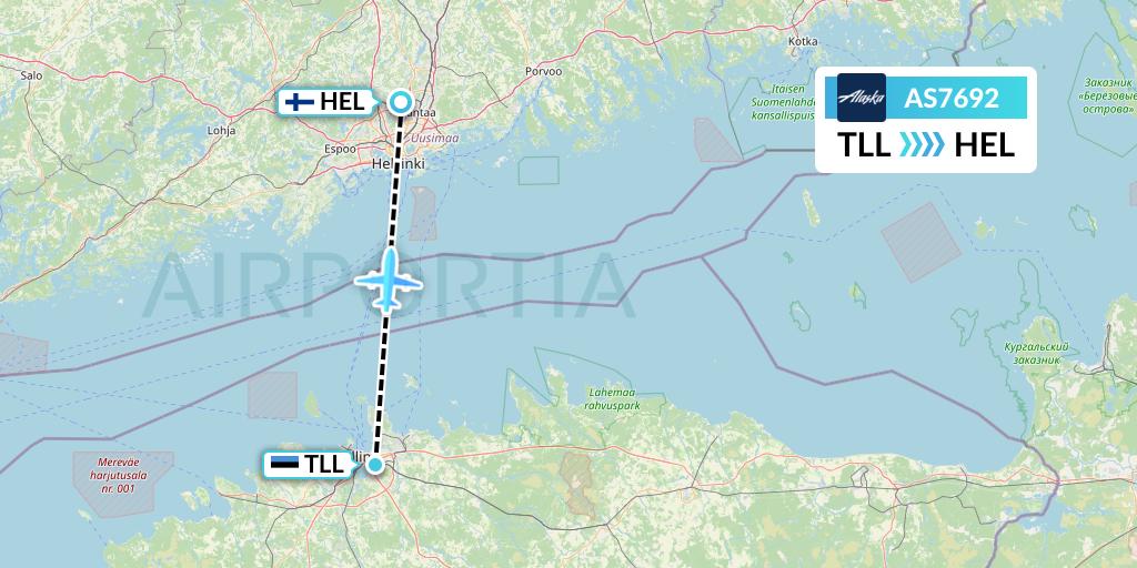 AS7692 Alaska Airlines Flight Map: Tallinn to Helsinki
