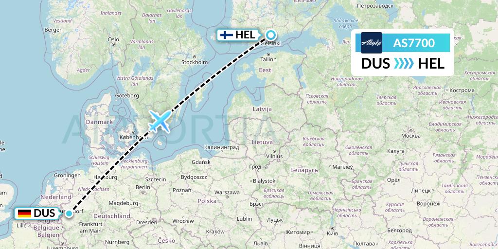 AS7700 Alaska Airlines Flight Map: Dusseldorf to Helsinki