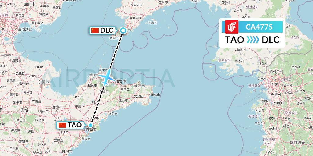 CA4775 Air China Flight Map: Qingdao to Dalian
