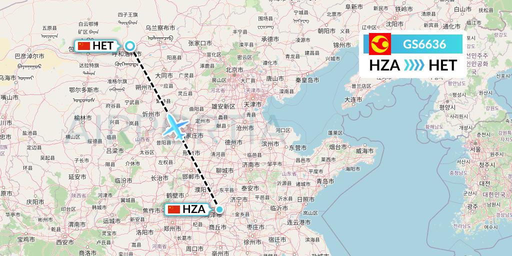 GS6636 Tianjin Airlines Flight Map: Jinan to Hohhot