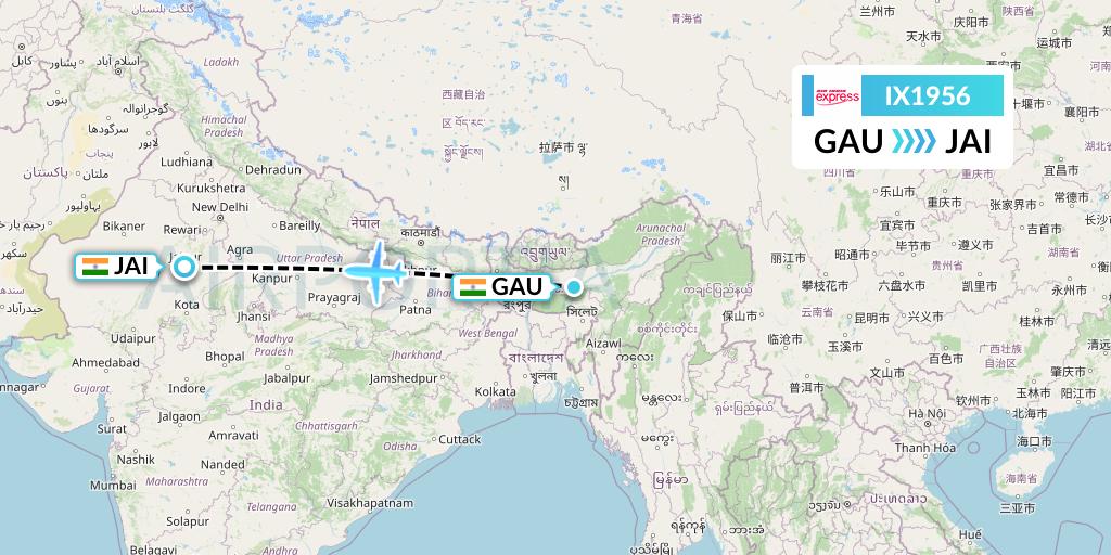 IX1956 Air India Express Flight Map: Guwahati to Jaipur