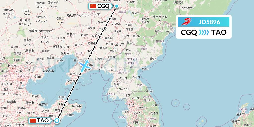 JD5896 Capital Airlines Flight Map: Changchun to Qingdao