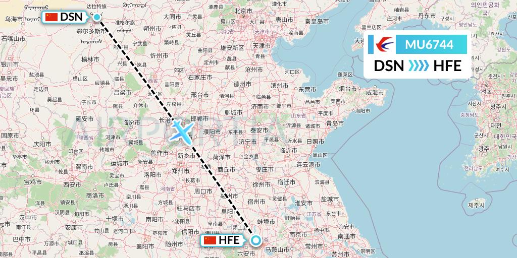 MU6744 China Eastern Airlines Flight Map: Dongsheng to Hefei