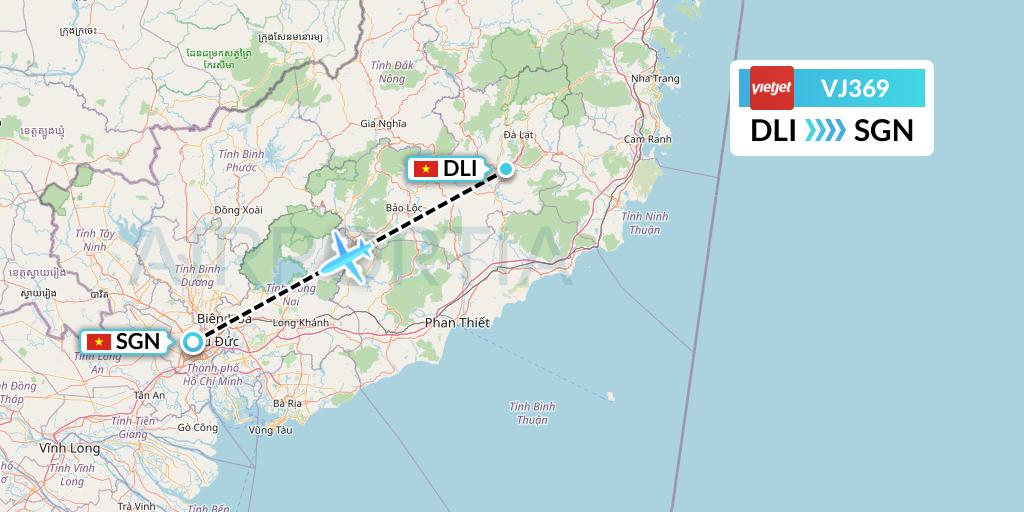 VJ369 VietJet Air Flight Map: Da Lat to Ho Chi Minh City