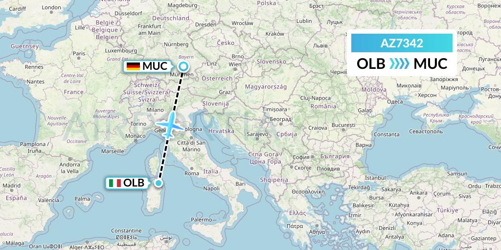 AZ7342 ITA Airways Flight Map: Olbia to Munich